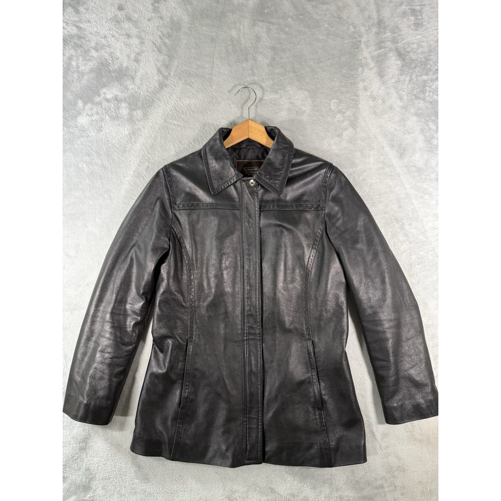 Coach Leather Jacket Womens Small Full Zip Leatherware Quilted Inside